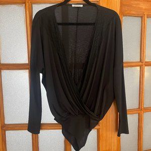 Black Crossover Bodysuit with Lace Trim